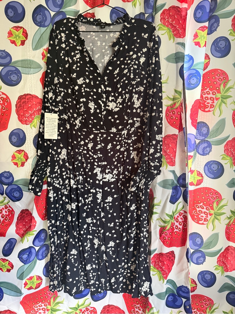 Black & White Floral Long Sleeve Wrap Dress